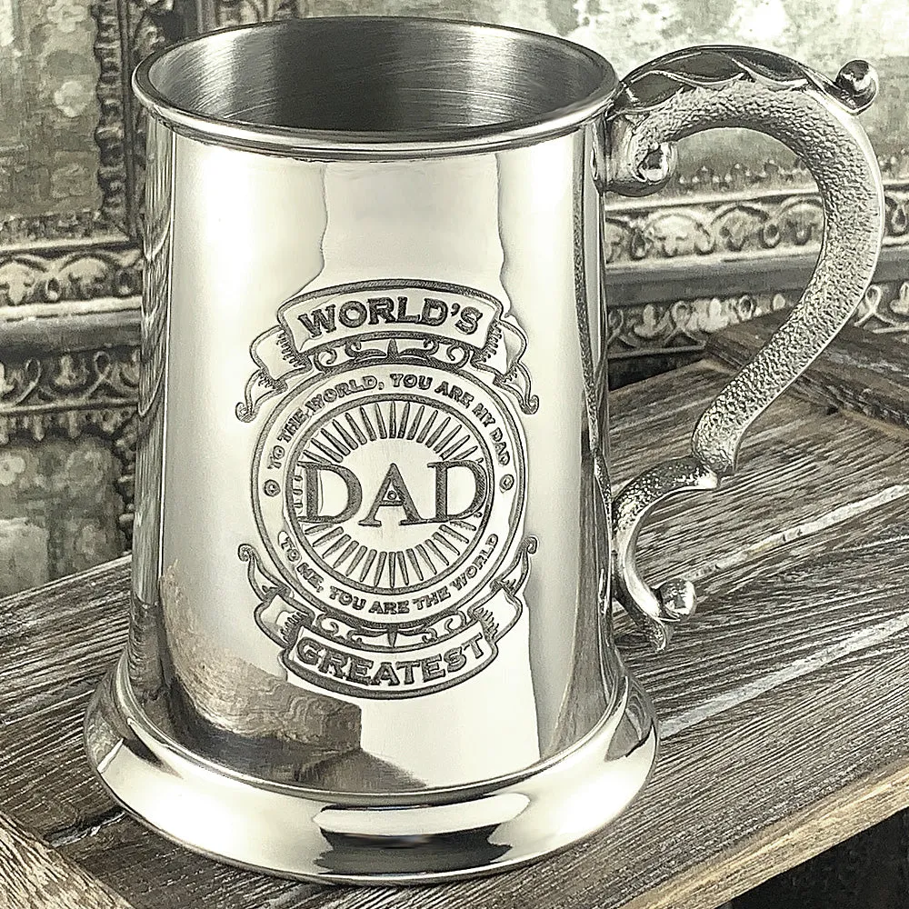 1 Pint* Pewter Beer Mug Tankard with World's Greatest Dad Design