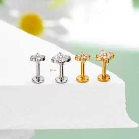 16G Flower Threadless/Push Pin Flat Back CZ Flat Cartilage Stud Earring