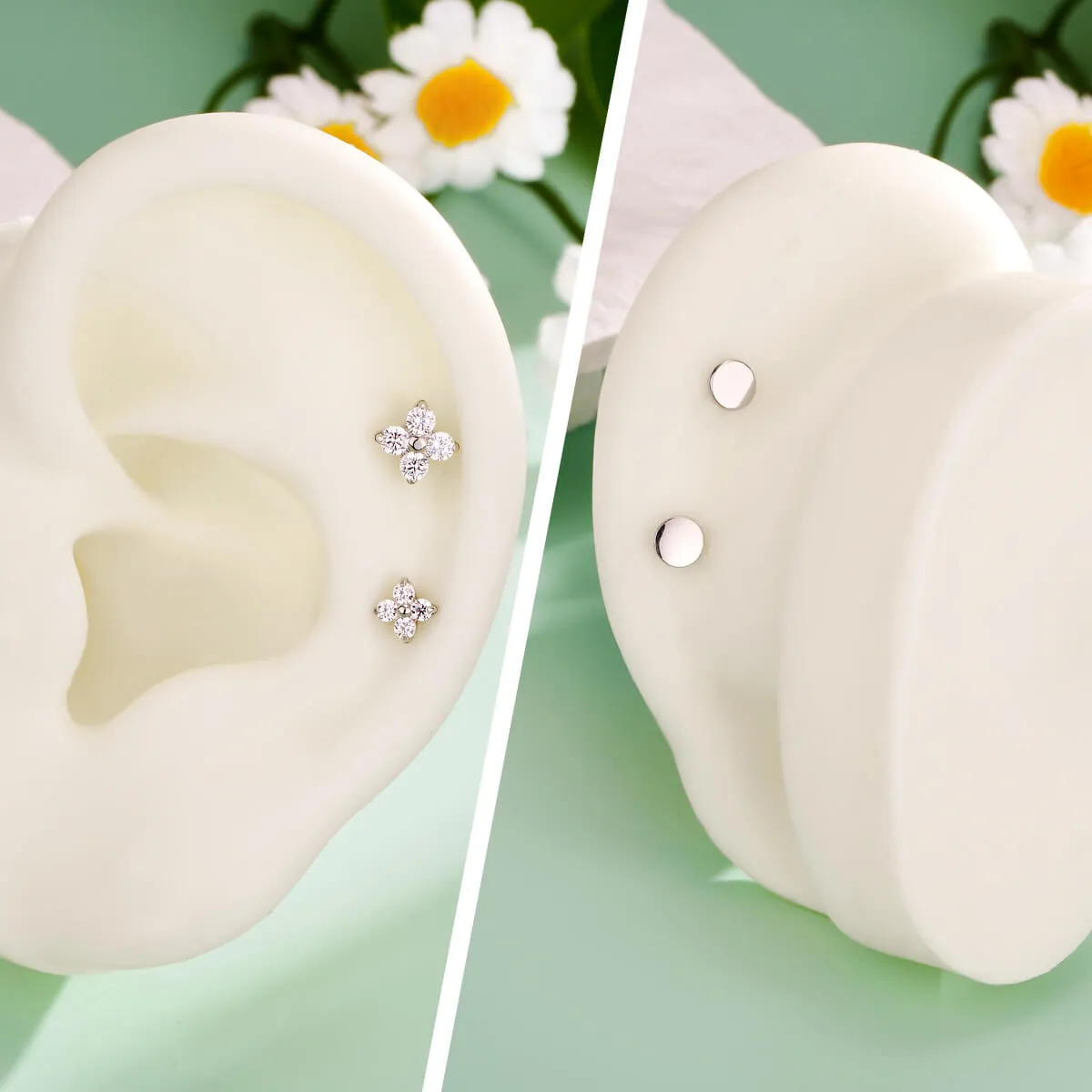 16G Flower Threadless/Push Pin Flat Back CZ Flat Cartilage Stud Earring