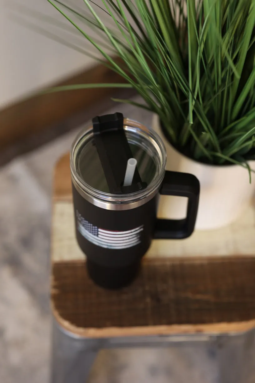 40 oz Black Red American Flag Stainless Tumbler