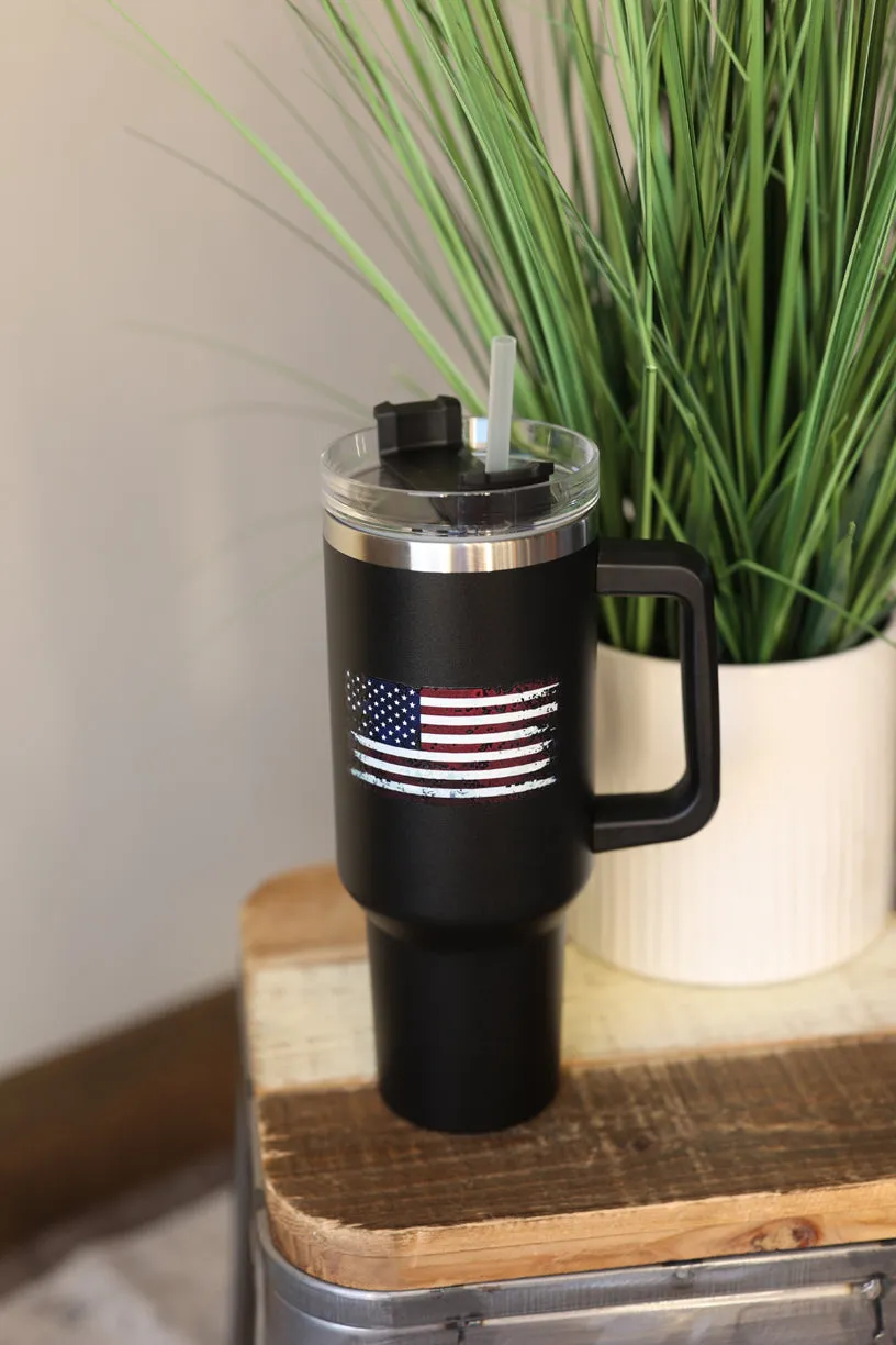 40 oz Black Red American Flag Stainless Tumbler