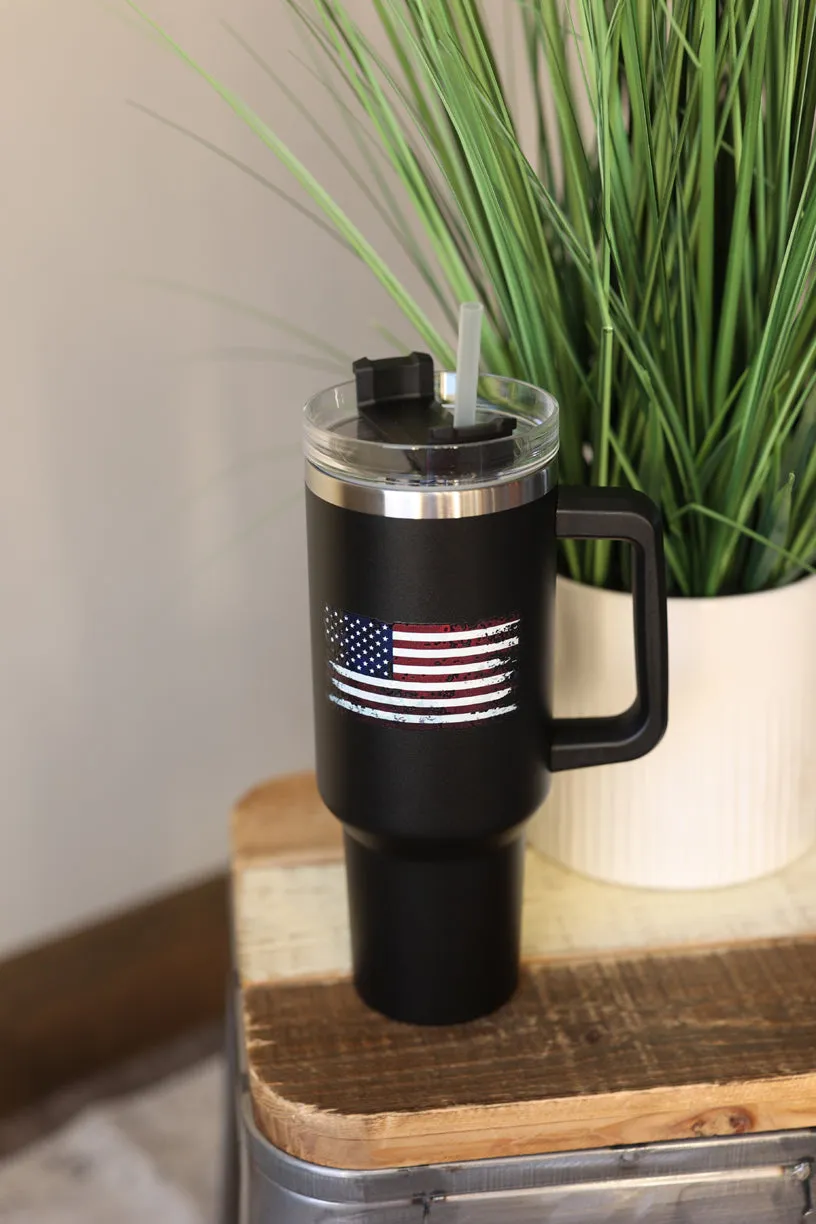 40 oz Black Red American Flag Stainless Tumbler