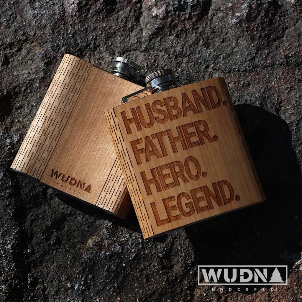 6 oz. Wooden Hip Flask for Dad (Husband, Father, Hero, Legend)