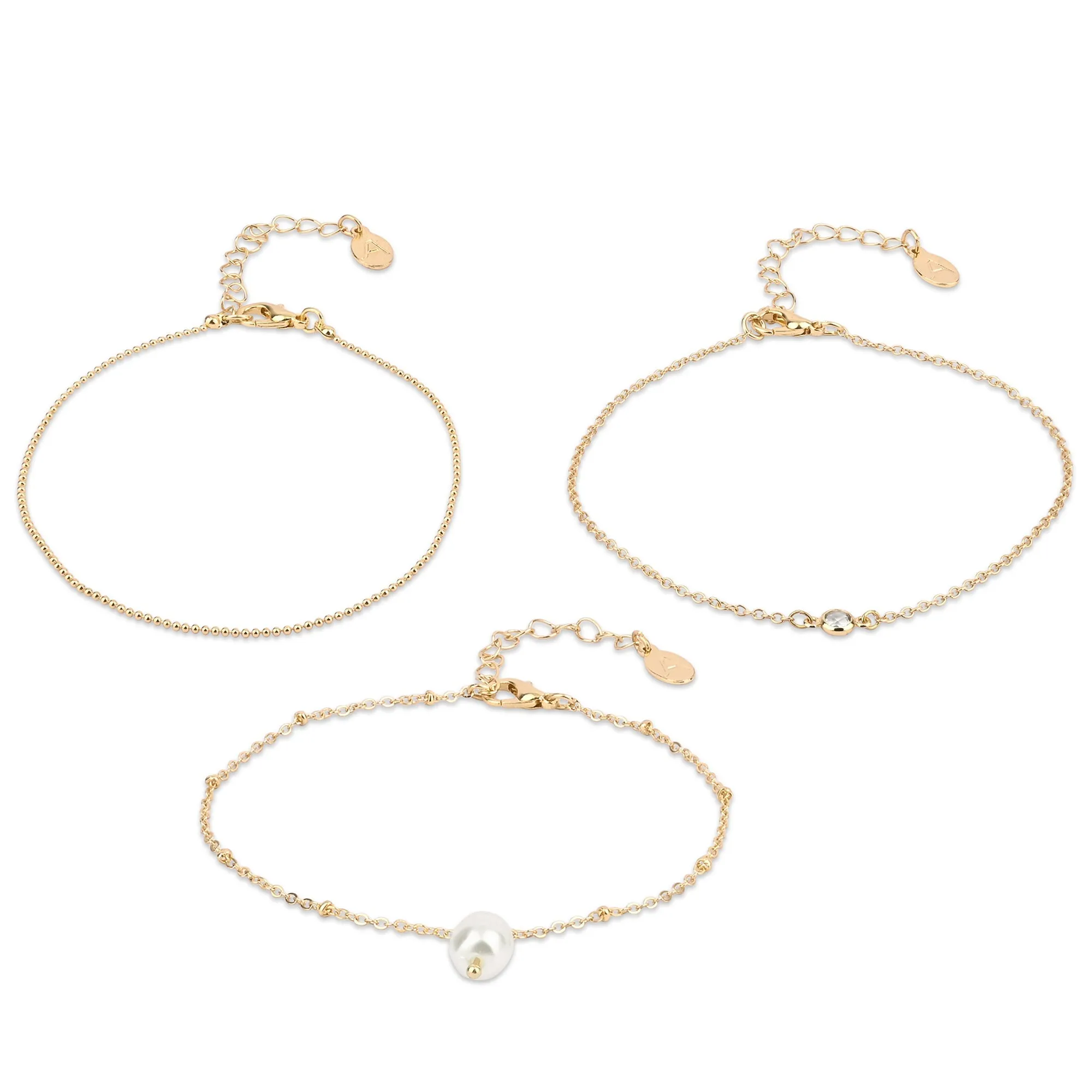 Accessorize London  Women's Gold Pearl Drop Anklets Pack of 3