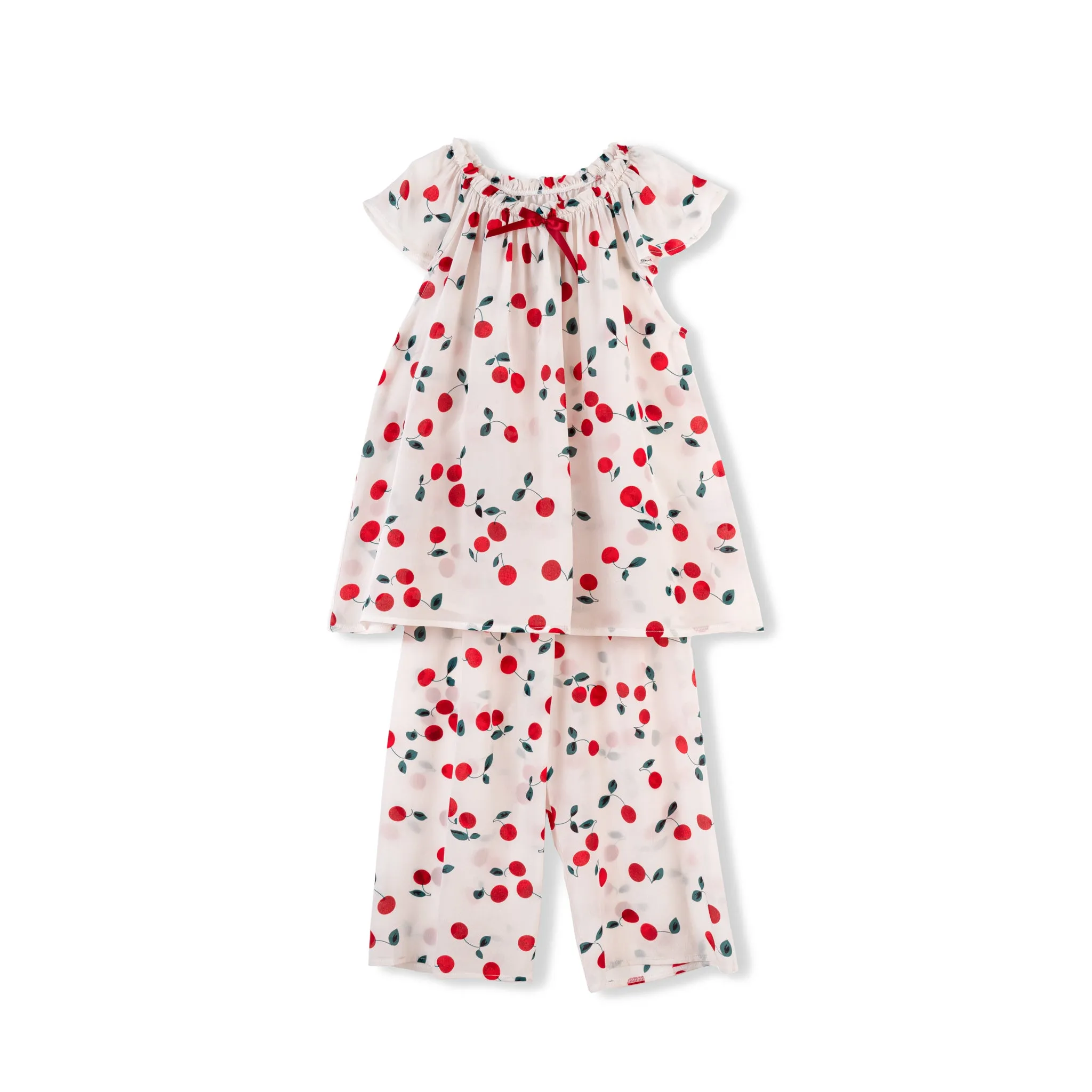 ALINA GIRLS’ SILK PYJAMA SET CHERRY