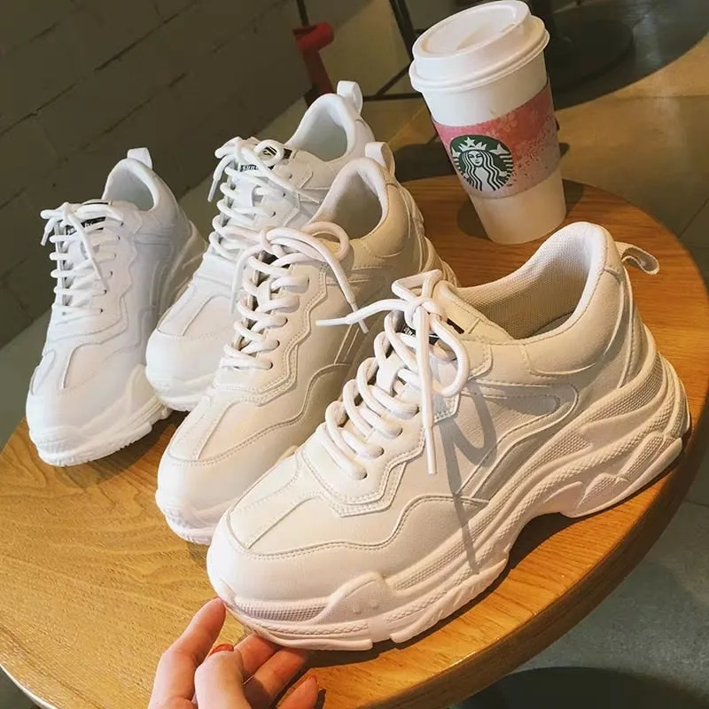 Amozae-White Women Shoes New Chunky Sneakers For Women Lace-Up White Vulcanize Shoes Casual Fashion Dad Shoes Platform Sneakers Basket