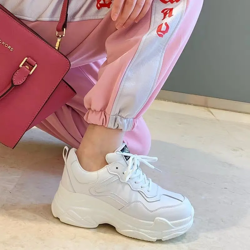 Amozae-White Women Shoes New Chunky Sneakers For Women Lace-Up White Vulcanize Shoes Casual Fashion Dad Shoes Platform Sneakers Basket