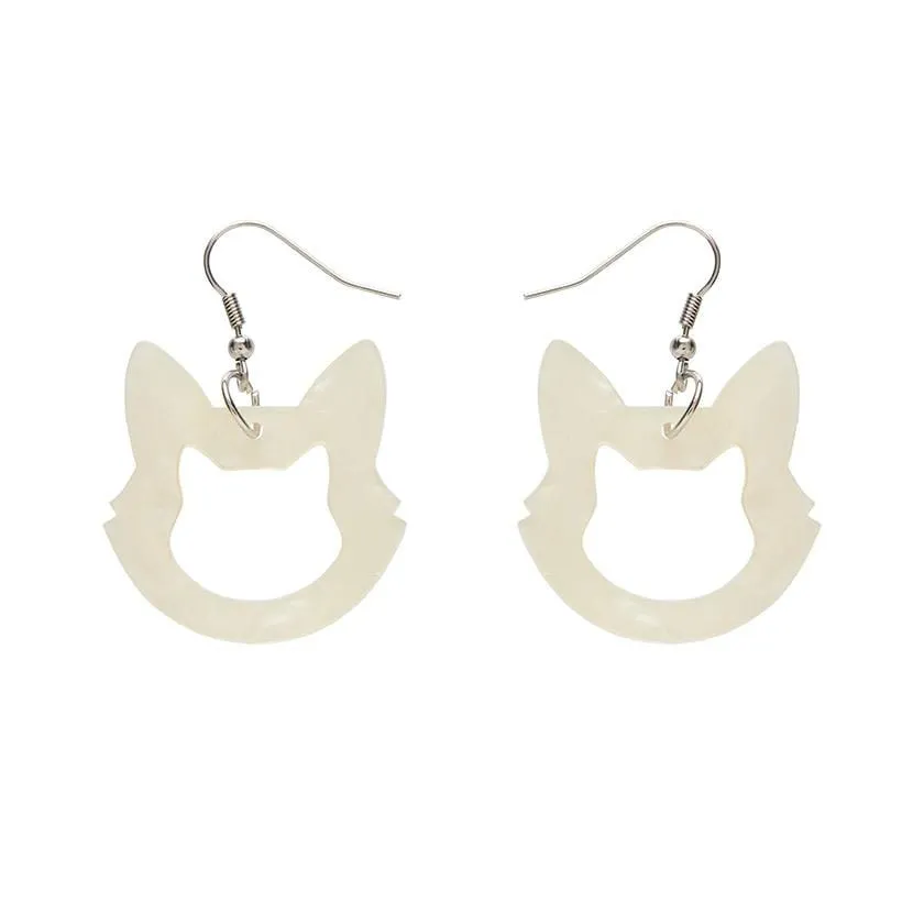 Cat Head Ripple Resin Drop Earrings - White