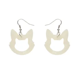 Cat Head Ripple Resin Drop Earrings - White