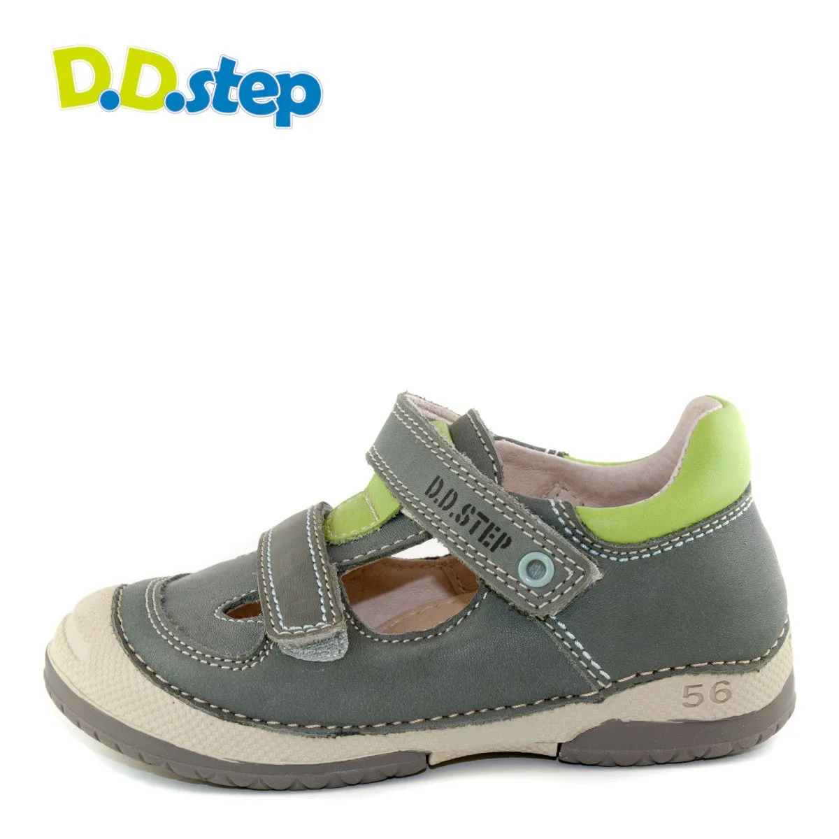 D.D. Step toddler double strap boy sandals/open shoes khaki with neon green details size US 4-8