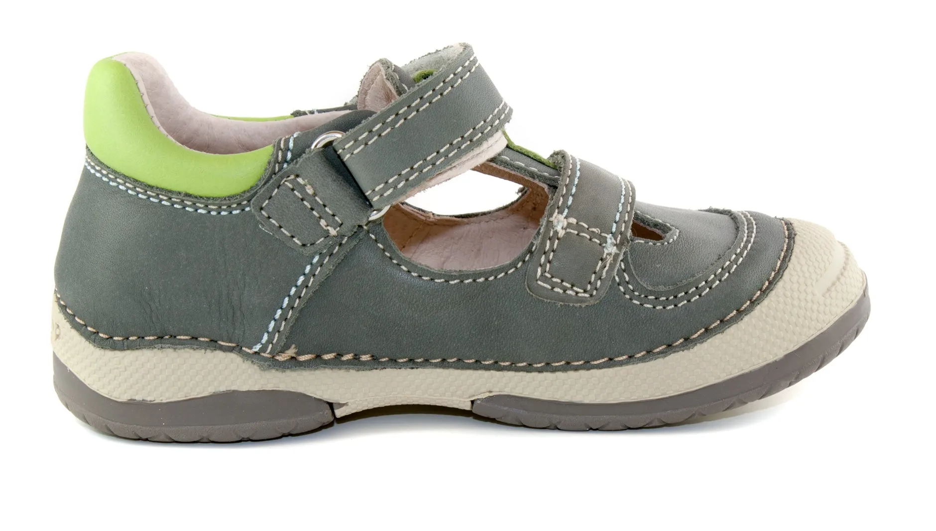 D.D. Step toddler double strap boy sandals/open shoes khaki with neon green details size US 4-8