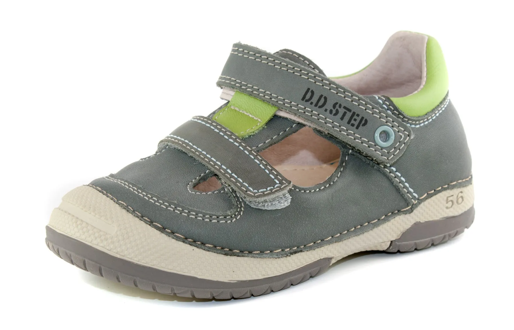 D.D. Step toddler double strap boy sandals/open shoes khaki with neon green details size US 4-8