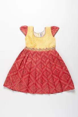 Delightful Yellow and Red Silk Frock for Girls - Charming Traditional Dress