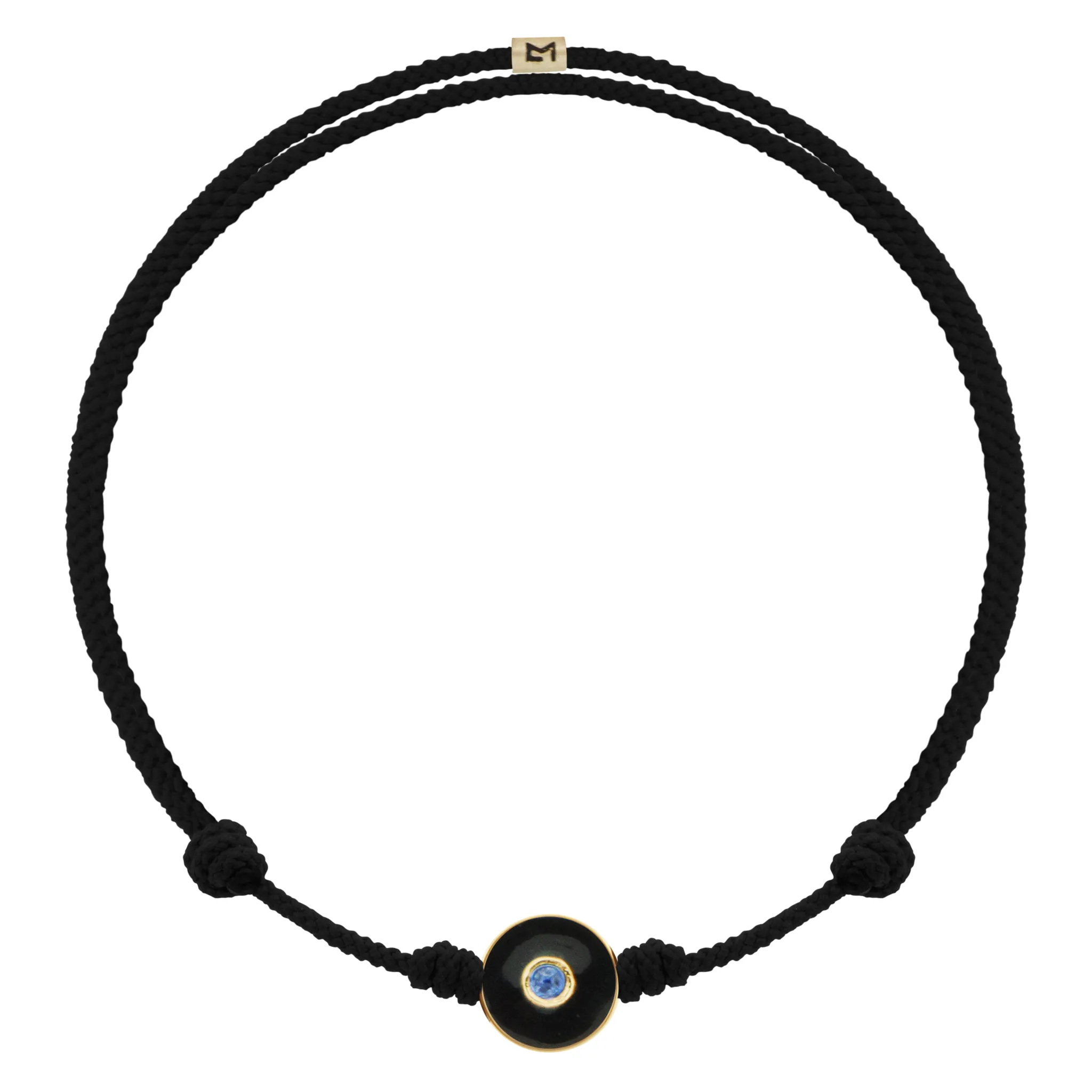 Enameled Gemstone Evil Eye Disk on Black Cord Bracelet