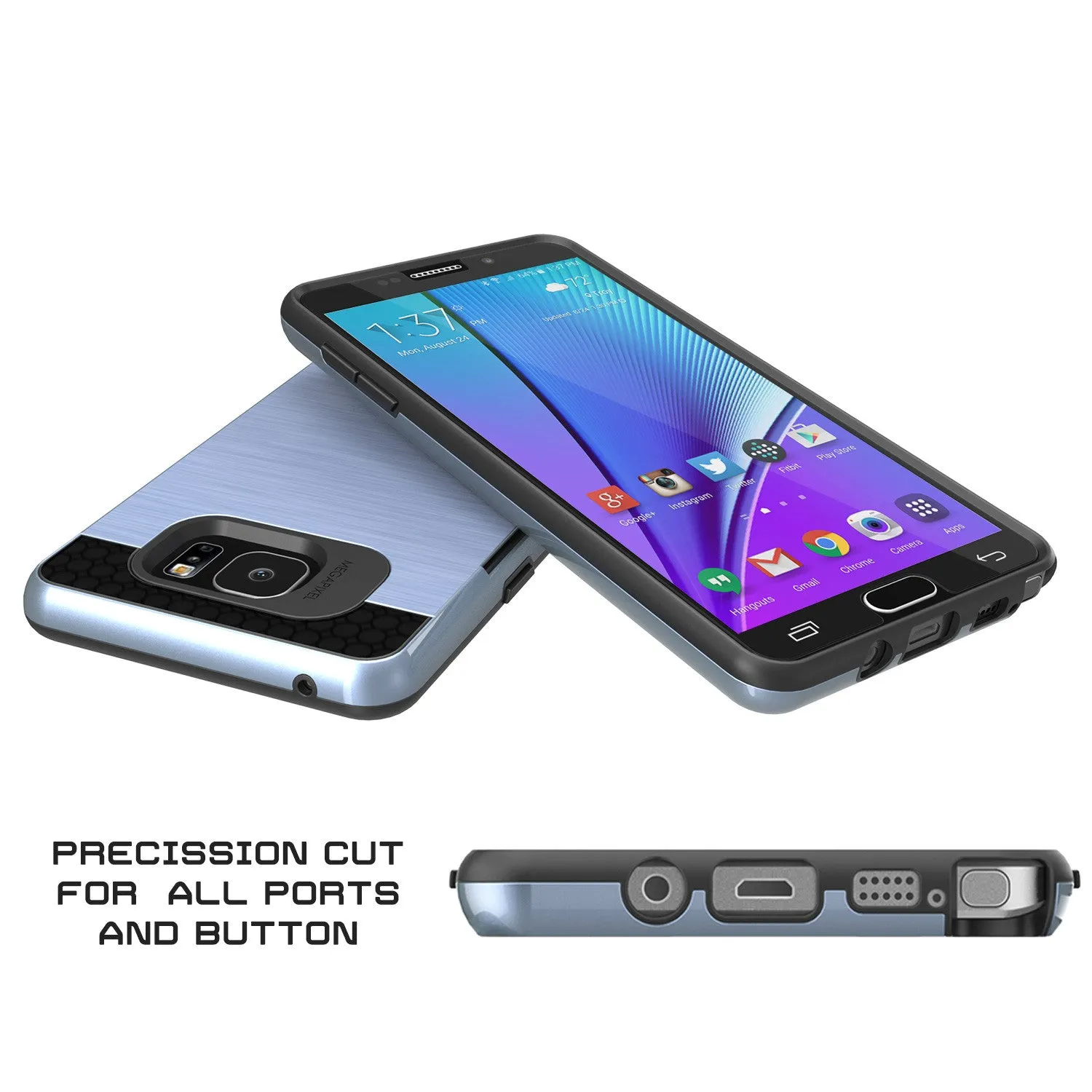 Galaxy Note 5 Case PunkCase SLOT Navy Series Slim Armor Soft Cover Case w/ Tempered Glass