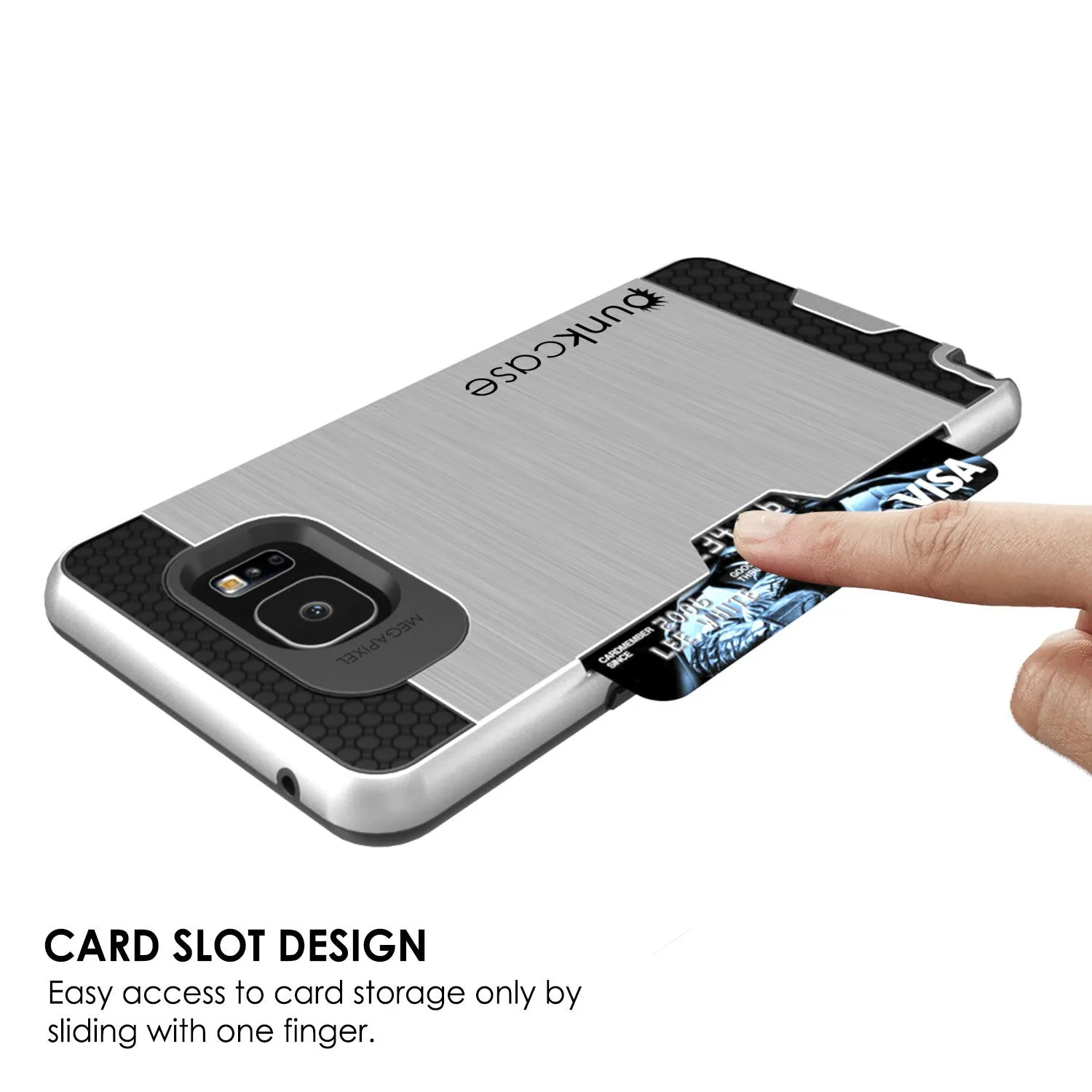 Galaxy Note 5 Case PunkCase SLOT Silver Series Slim Armor Soft Cover Case w/ Tempered Glass