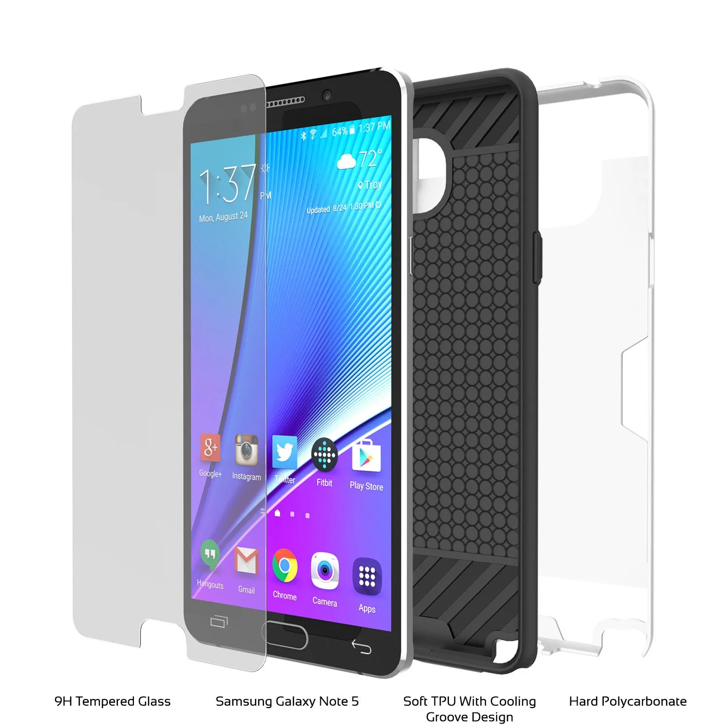 Galaxy Note 5 Case PunkCase SLOT White Series Slim Armor Soft Cover Case w/ Tempered Glass