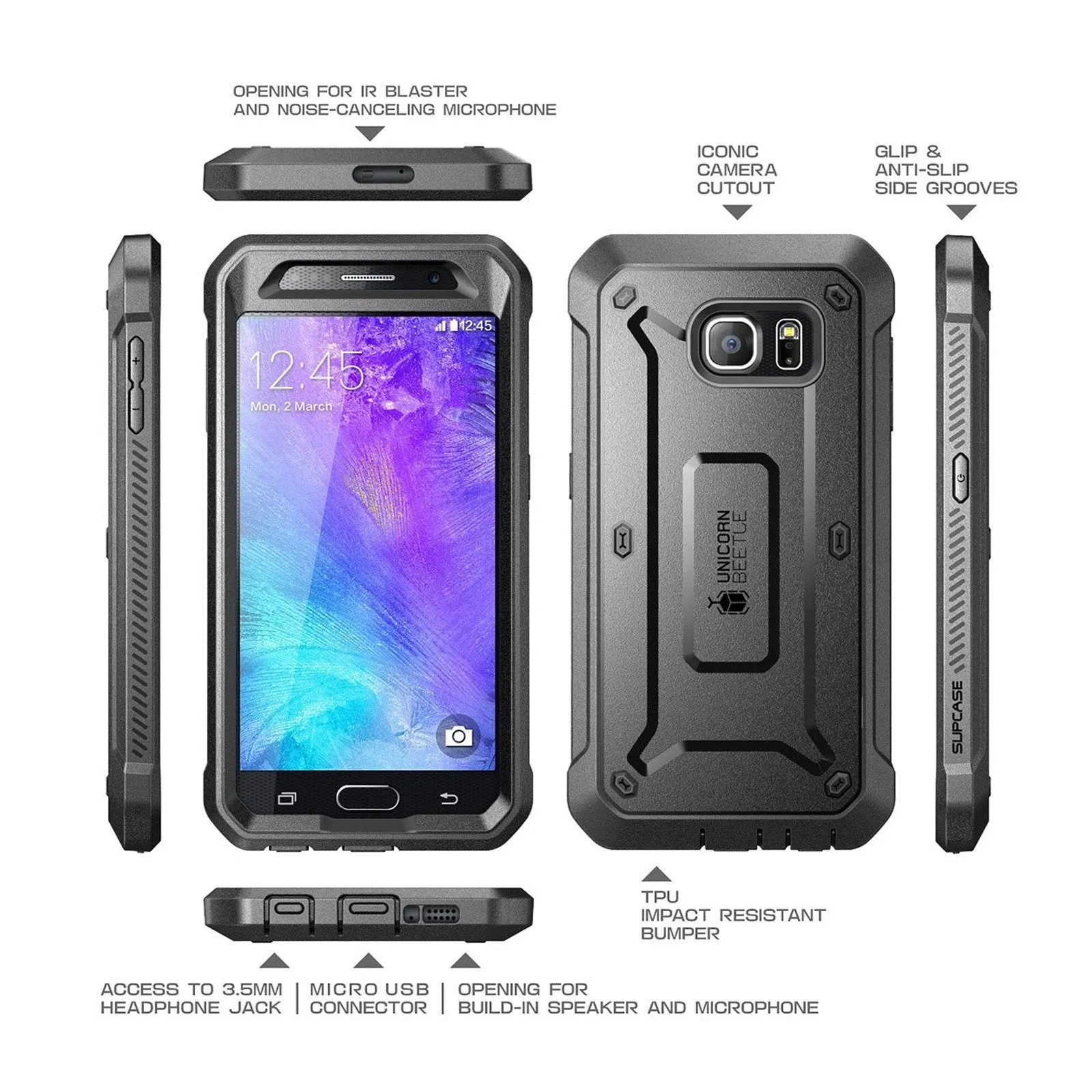 Galaxy S6 Unicorn Beetle Pro Full Body Rugged Holster Case with Screen Protector-Black