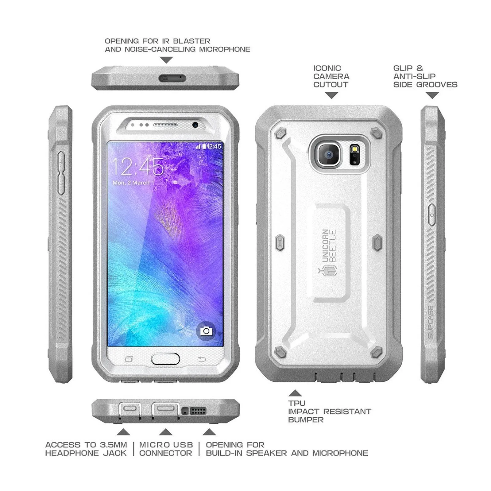 Galaxy S6 Unicorn Beetle Pro Full Body Rugged Holster Case with Screen Protector(open box)-White