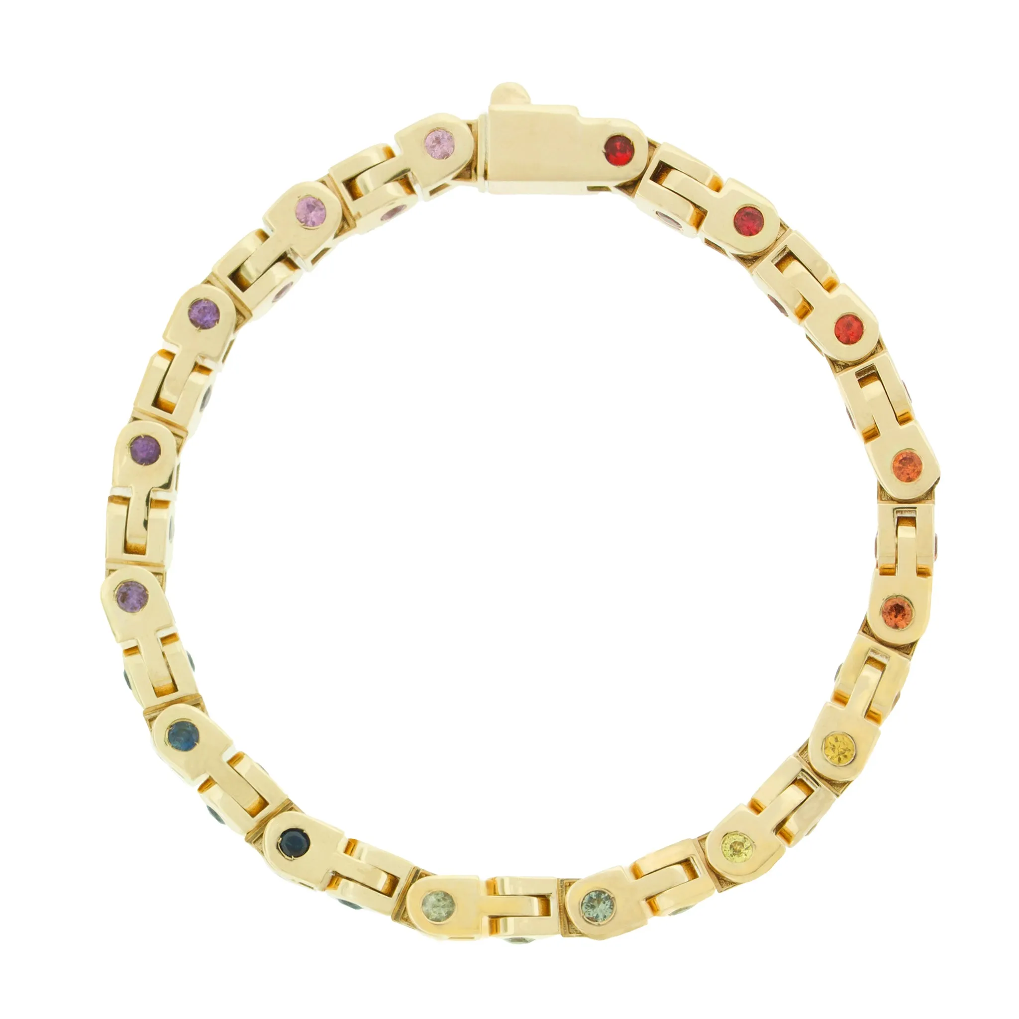 Gold Bike Chain Bracelet with Rainbow Sapphires