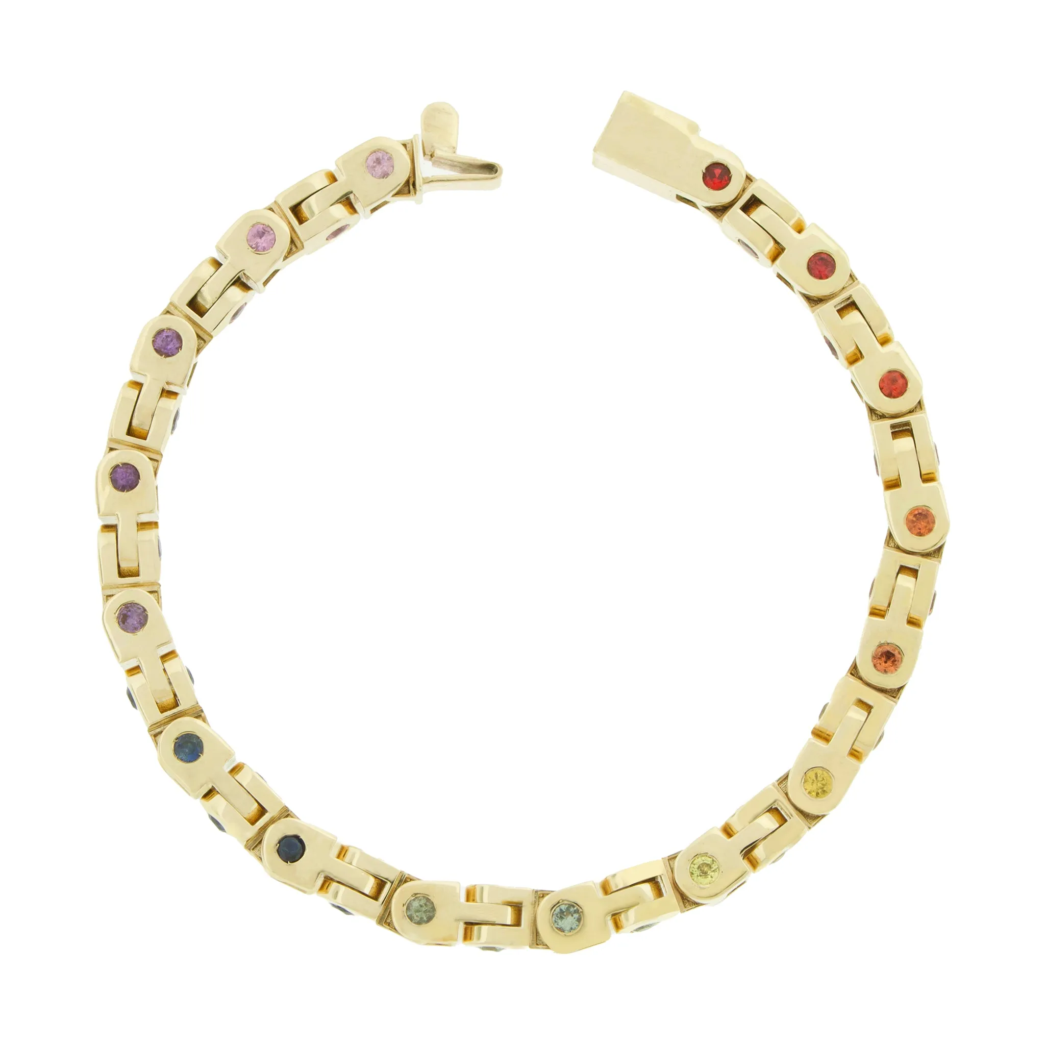 Gold Bike Chain Bracelet with Rainbow Sapphires