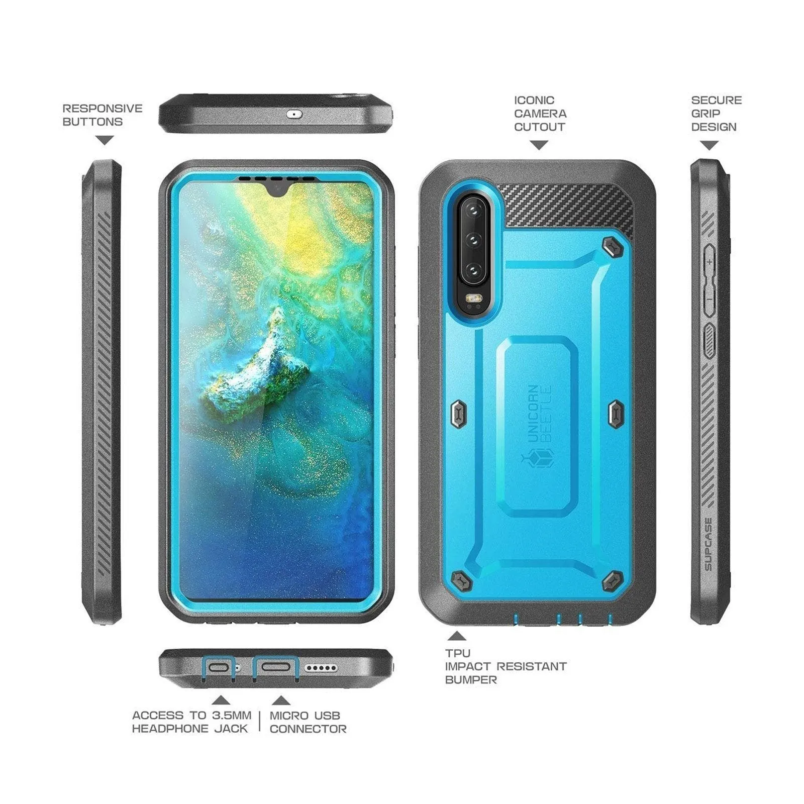 Huawei P30 Unicorn Beetle Pro Rugged Holster Case-Blue