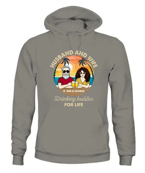 Husband Wife Drinking Buddies Personalized Graphic Apparel - Design and Name can be customized