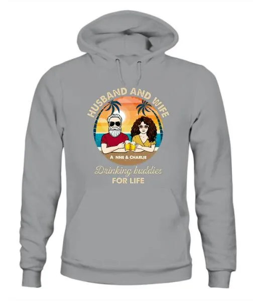 Husband Wife Drinking Buddies Personalized Graphic Apparel - Design and Name can be customized