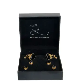 Men Cufflink and Stud Set - Black Onyx