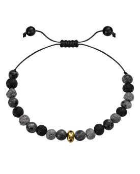 Men's Grey Lava Bead Bracelet - 14K Rose Gold