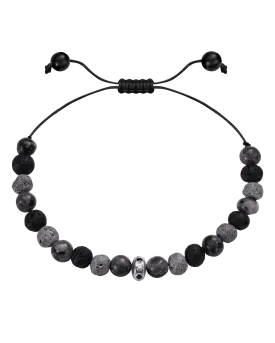 Men's Grey Lava Bead Bracelet - 14K White Gold