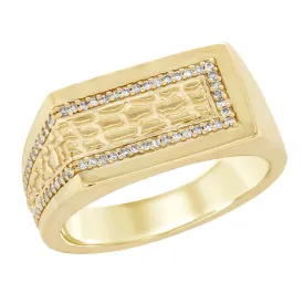 MEN'S YELLOW GOLD NUGGET FASHION RING WITH DIAMONDS, .20 CT TW