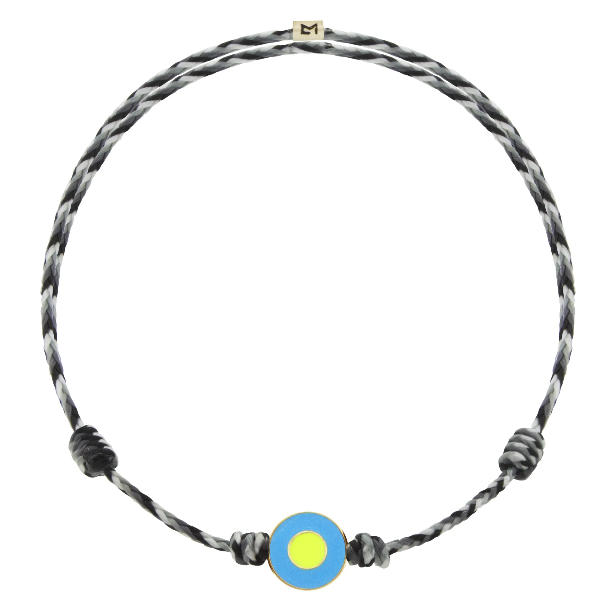 Neon Blue Enameled Evil Eye Disk on Cord Bracelet