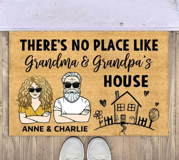 No Place Like Grandpa Grandma Personalized Doormat - Title, Man, Woman can be customized