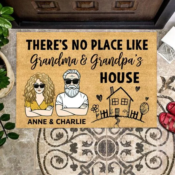 No Place Like Grandpa Grandma Personalized Doormat - Title, Man, Woman can be customized