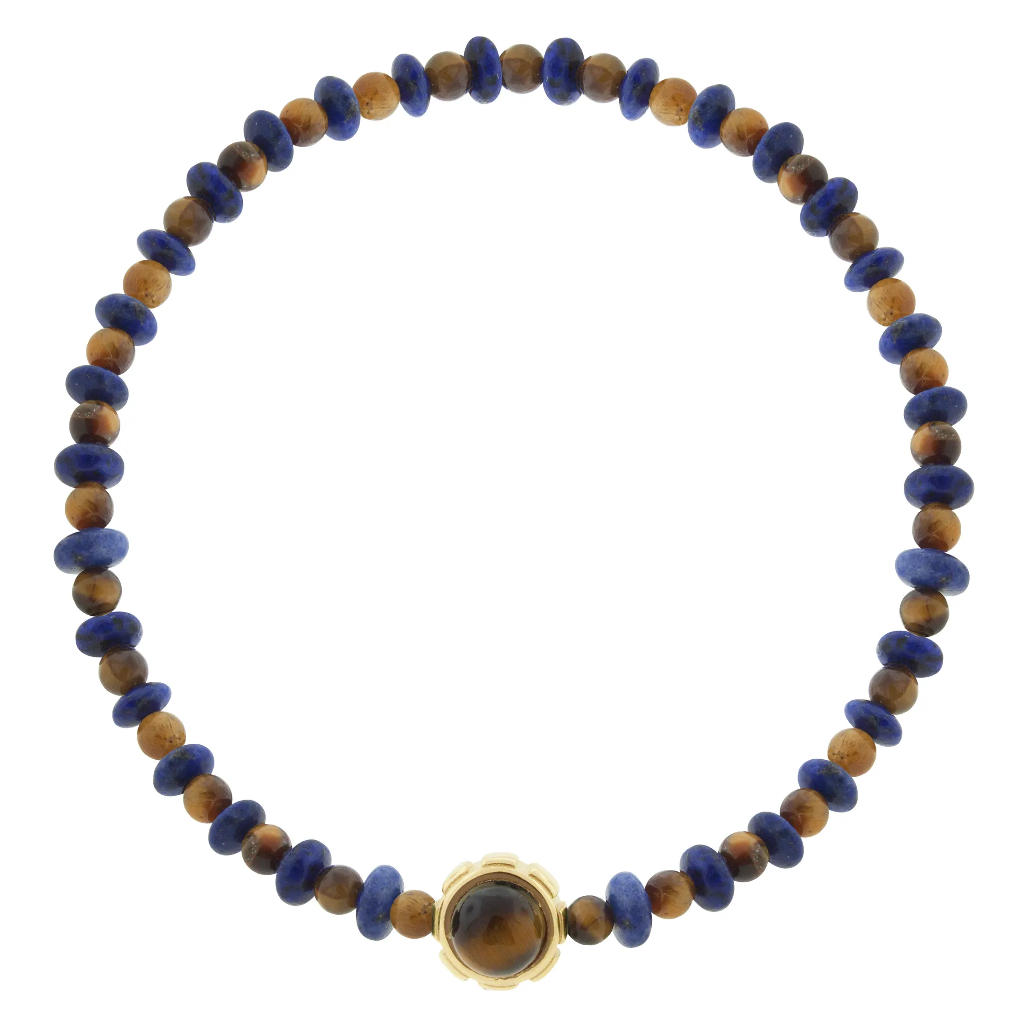 Rotary Collar with Lapis & Tigers Eye Cabochons on Beaded Bracelet