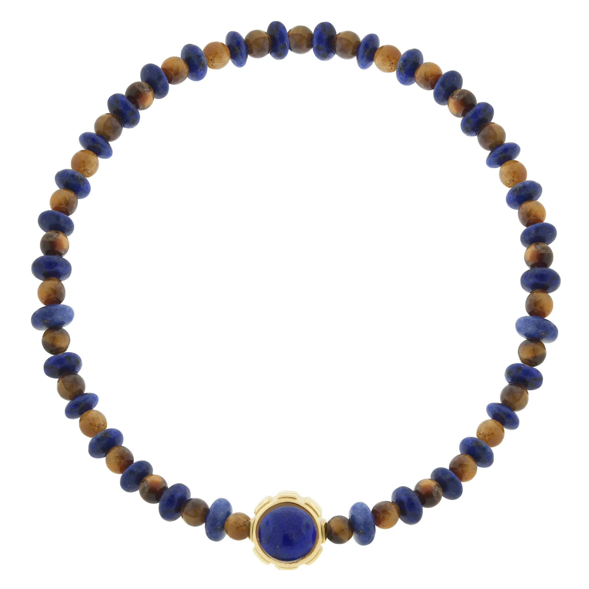 Rotary Collar with Lapis & Tigers Eye Cabochons on Beaded Bracelet