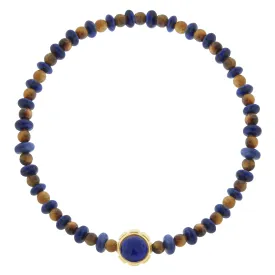 Rotary Collar with Lapis & Tigers Eye Cabochons on Beaded Bracelet