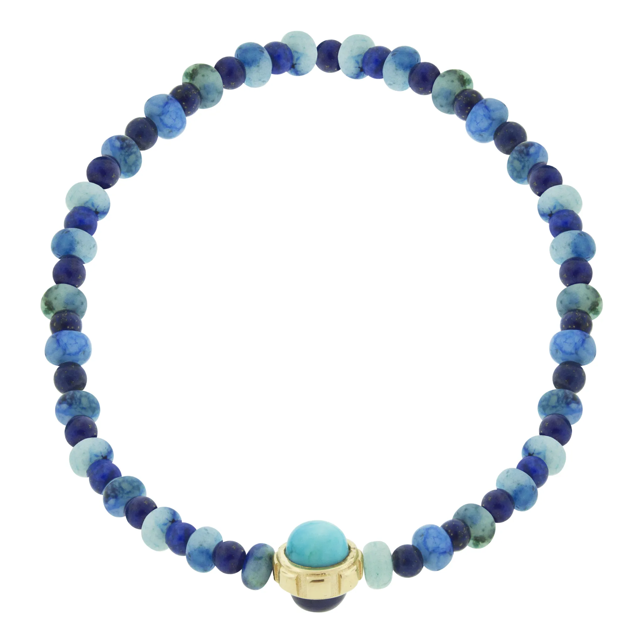 Rotary Collar with Turquoise & Lapis Cabochons on Beaded Bracelet