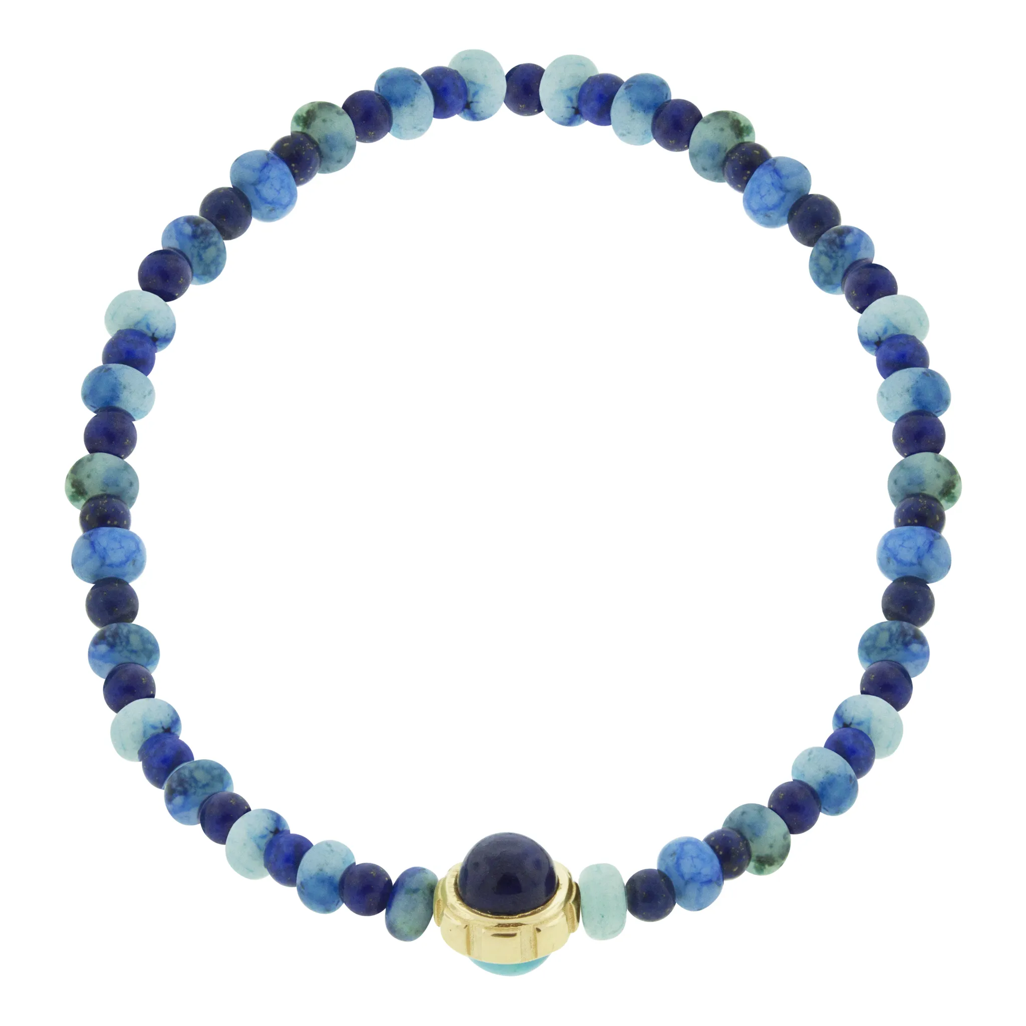 Rotary Collar with Turquoise & Lapis Cabochons on Beaded Bracelet