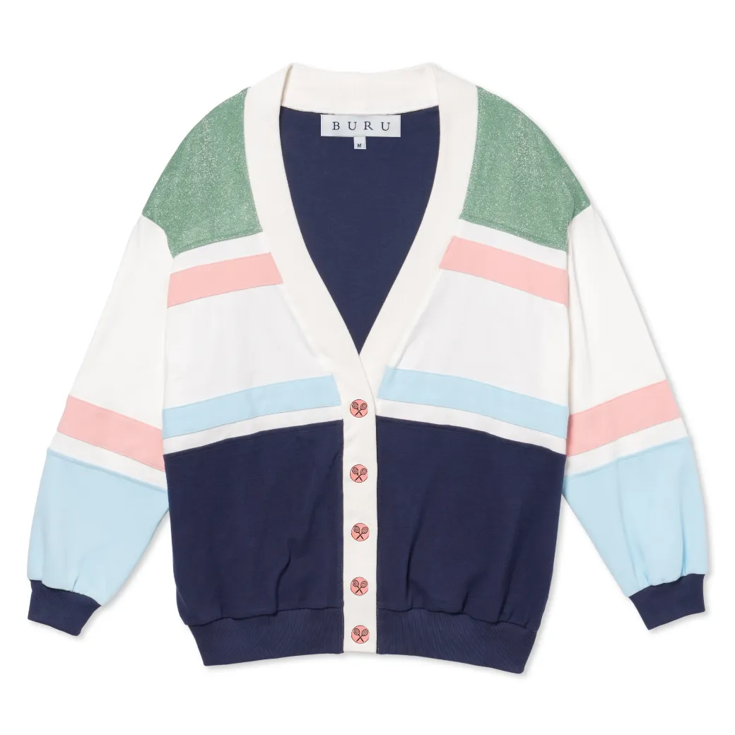 SAMPLE - Tennis Cardigan - Navy Colorblock