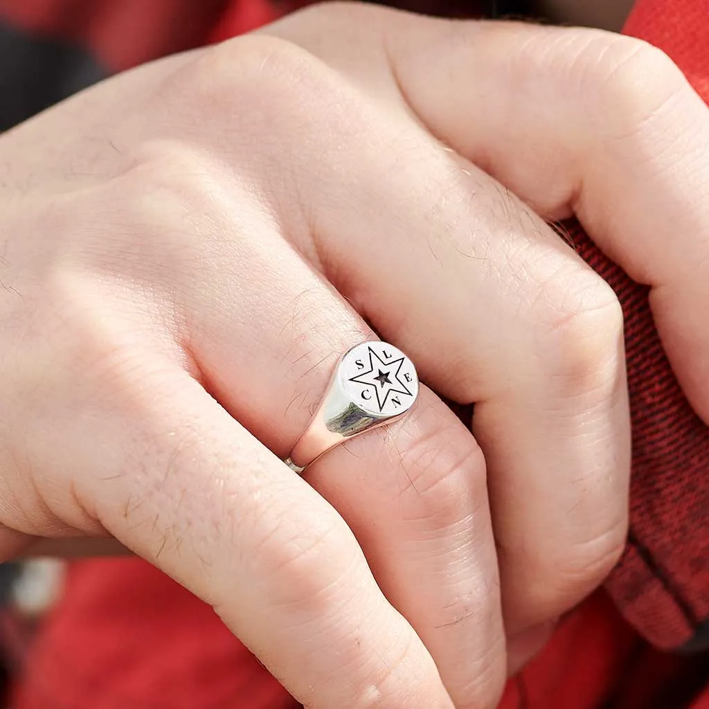 Star Initials Personalised Silver Signet Ring