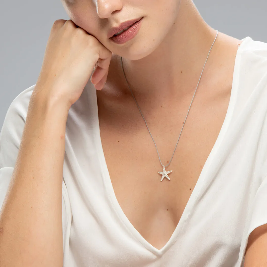 Starfish - casual cord necklace - silver 925