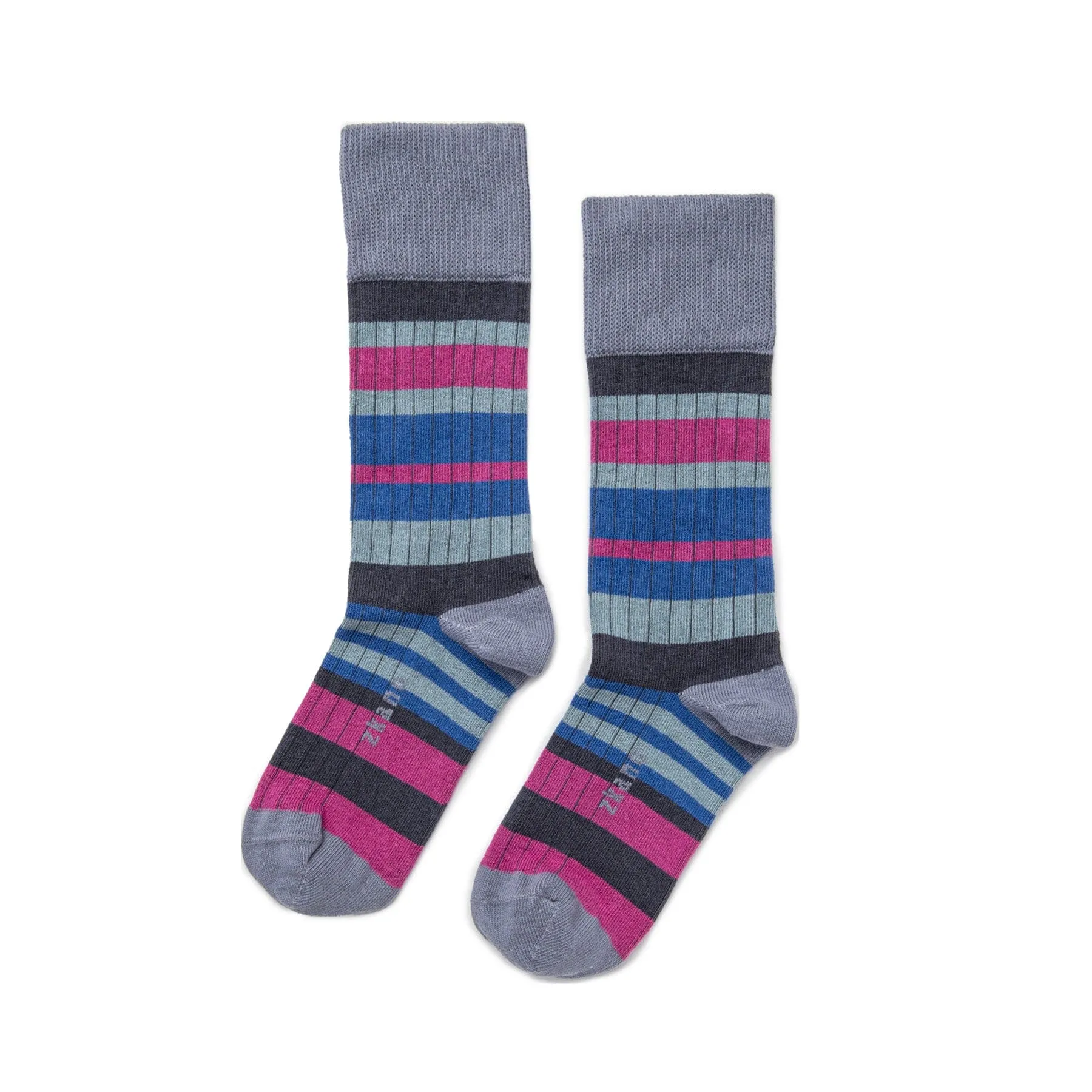 Sweater Stripe - Organic Cotton Ribbed Crew Socks - Slate